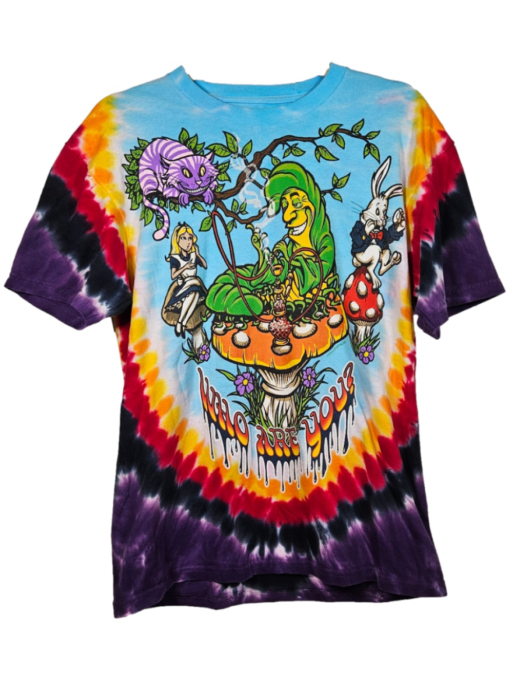 Liquid Blue Alice in Wonderland We're All Mad Here Tie Dye T-Shirt Medium